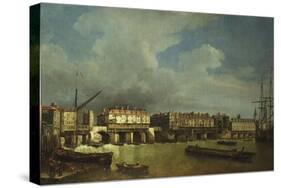 A View of Old London Bridge with Barges on the Thames-Samuel Scott-Stretched Canvas