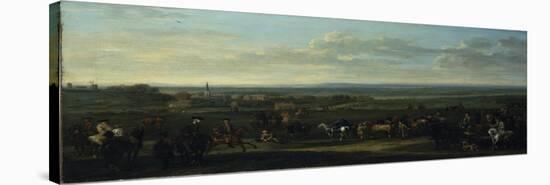 A View of Old Newmarket with Figures and Horses on the Heath-John Wootton-Stretched Canvas