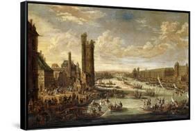 A View of Paris looking toward the Louvre and the Tour de Nesle. 1671-77-Peeter Bout-Framed Stretched Canvas