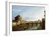 A View of Rome Looking West, with Boats Along the Tiber and the Castel Saint'Angelo in the Distance-Bernardo Bellotto-Framed Giclee Print