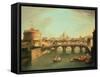 A View of Rome with the Bridge and Castel St. Angelo by the Tiber-Vanvitelli (Gaspar van Wittel)-Framed Stretched Canvas