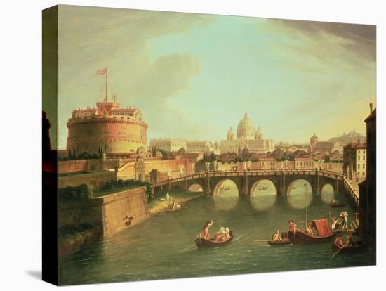 A View of Rome with the Bridge and Castel St. Angelo by the Tiber-Vanvitelli (Gaspar van Wittel)-Stretched Canvas