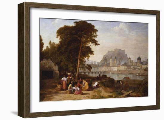 A View of Salzburg with Washerwomen in the Foreground-Philip Hutchings Rogers-Framed Giclee Print