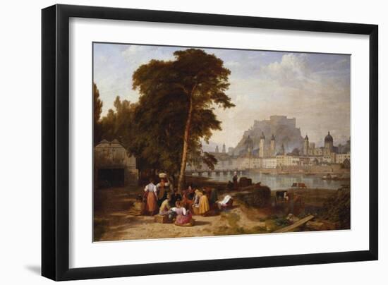 A View of Salzburg with Washerwomen in the Foreground-Philip Hutchings Rogers-Framed Giclee Print