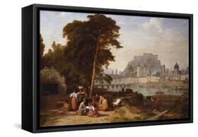 A View of Salzburg with Washerwomen in the Foreground-Philip Hutchings Rogers-Framed Stretched Canvas