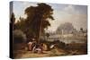 A View of Salzburg with Washerwomen in the Foreground-Philip Hutchings Rogers-Stretched Canvas