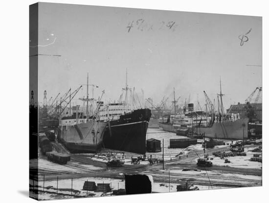 A View of Ships Lying in the Repair Docks of a Shipyard-Carl Mydans-Stretched Canvas