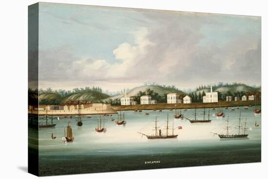 A View of Singapore from the Roads with American, French and British Shipping, C.1850-Chinese School-Stretched Canvas