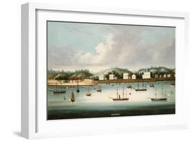 A View of Singapore from the Roads with the American, French and British Shipping-null-Framed Giclee Print