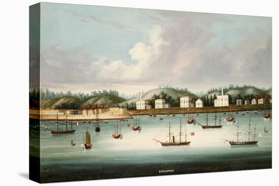 A View of Singapore from the Roads with the American, French and British Shipping-null-Stretched Canvas