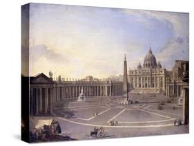 A View of St. Peter's, Rome with Bernini's Colonnade and a Procession in Carriages-Antonio Joli-Stretched Canvas