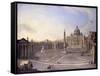 A View of St. Peter's, Rome with Bernini's Colonnade and a Procession in Carriages-Antonio Joli-Framed Stretched Canvas