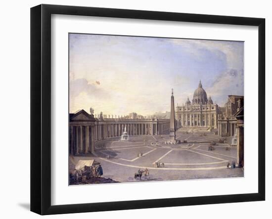 A View of St. Peter'S, Rome with Bernini's Colonnade and a Procession in Carriages-Antonio Joli-Framed Giclee Print