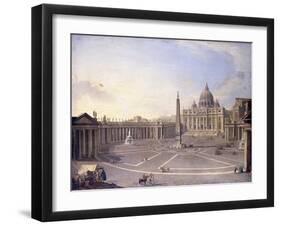 A View of St. Peter'S, Rome with Bernini's Colonnade and a Procession in Carriages-Antonio Joli-Framed Giclee Print