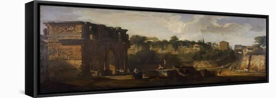 A View of the Arches of Constantine and of Titus, Rome-Giovani Paolo Panini-Framed Stretched Canvas