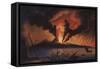 A View of the Bay of Naples with Mount Vesuvius Erupting at Nightfall-Italian School-Framed Stretched Canvas