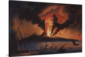 A View of the Bay of Naples with Mount Vesuvius Erupting at Nightfall-Italian School-Stretched Canvas