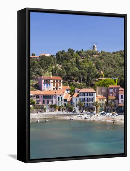 A View of the Beach at Collioure in Languedoc-Roussilon, France, Europe.-David Clapp-Framed Stretched Canvas