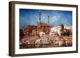 A View of the Ghats with Aurangzeb's Mosque, Benares (Oil on Canvas)-John Gleich-Framed Giclee Print
