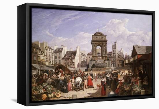 A View of the Market and Fountain of the Innocents, Paris-John James Chalon-Framed Stretched Canvas