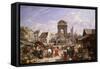 A View of the Market and Fountain of the Innocents, Paris-John James Chalon-Framed Stretched Canvas