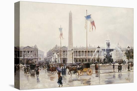 A View of the Place de la Concorde, Paris-Ulpiano Checa Y Sanz-Stretched Canvas