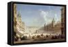 A View of the Plaza Mayor, Madrid-Carlo Bossoli-Framed Stretched Canvas