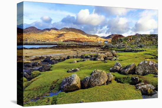 A view of the shore and hills of Portuairk, Sanna Bay along the Ardnamurchan coast in the Scottish -Peter Watson-Stretched Canvas