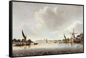 A View of the Thames Near Vauxhall-null-Framed Stretched Canvas