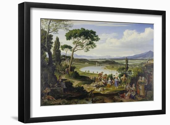 A View of the Tiber Near Rome, a Rural Feast, 1818-Joseph Anton Koch-Framed Giclee Print