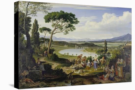 A View of the Tiber Near Rome, a Rural Feast, 1818-Joseph Anton Koch-Stretched Canvas