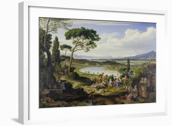A View of the Tiber Near Rome, a Rural Feast, 1818-Joseph Anton Koch-Framed Giclee Print