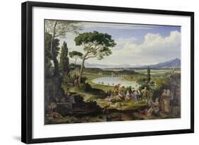 A View of the Tiber Near Rome, a Rural Feast, 1818-Joseph Anton Koch-Framed Giclee Print