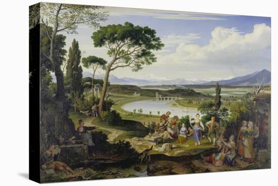 A View of the Tiber Near Rome, a Rural Feast, 1818-Joseph Anton Koch-Stretched Canvas