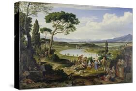 A View of the Tiber Near Rome, a Rural Feast, 1818-Joseph Anton Koch-Stretched Canvas