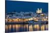 A view of the village of Naousa and dock at night. Naousa, Paros Island, Cyclades Islands, Greece.-Sergio Pitamitz-Stretched Canvas