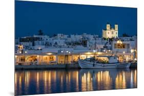 A view of the village of Naousa and dock at night. Naousa, Paros Island, Cyclades Islands, Greece.-Sergio Pitamitz-Mounted Premium Photographic Print