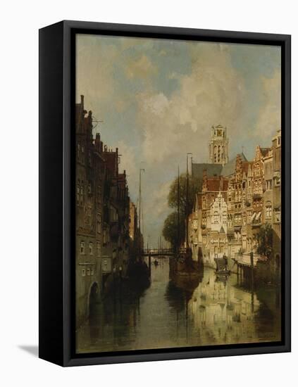 A View of the Voorstraathaven, Dordrecht-Johannes Karel Christian Klinkenberg-Framed Stretched Canvas