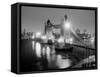 A View of Tower Bridge on the River Thames Illuminated at Night in London, April 1987-null-Framed Stretched Canvas