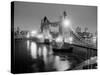 A View of Tower Bridge on the River Thames Illuminated at Night in London, April 1987-null-Stretched Canvas