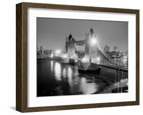 A View of Tower Bridge on the River Thames Illuminated at Night in London, April 1987-null-Framed Photographic Print