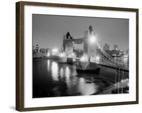 A View of Tower Bridge on the River Thames Illuminated at Night in London, April 1987-null-Framed Photographic Print