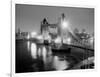 A View of Tower Bridge on the River Thames Illuminated at Night in London, April 1987-null-Framed Photographic Print