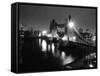 A View of Tower Bridge on the River Thames Illuminated at Night in London, April 1987-null-Framed Stretched Canvas