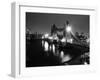 A View of Tower Bridge on the River Thames Illuminated at Night in London, April 1987-null-Framed Photographic Print