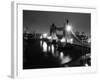 A View of Tower Bridge on the River Thames Illuminated at Night in London, April 1987-null-Framed Photographic Print