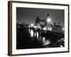 A View of Tower Bridge on the River Thames Illuminated at Night in London, April 1987-null-Framed Photographic Print