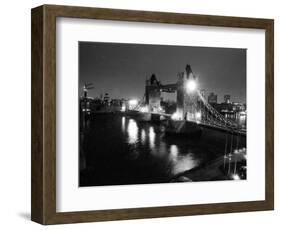 A View of Tower Bridge on the River Thames Illuminated at Night in London, April 1987-null-Framed Photographic Print