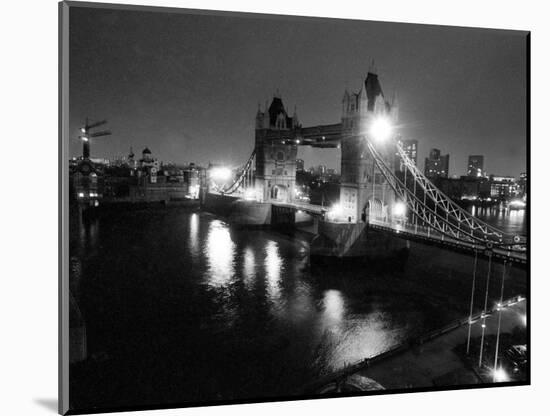 A View of Tower Bridge on the River Thames Illuminated at Night in London, April 1987-null-Mounted Photographic Print