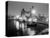 A View of Tower Bridge on the River Thames Illuminated at Night in London, April 1987-null-Stretched Canvas